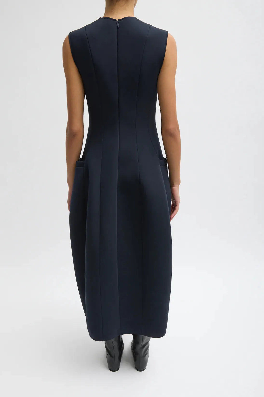 Bonded Twill Sleeveless Sculpted Dress in Dark Navy by Tibi-Dresses-Tibi-Idlewild