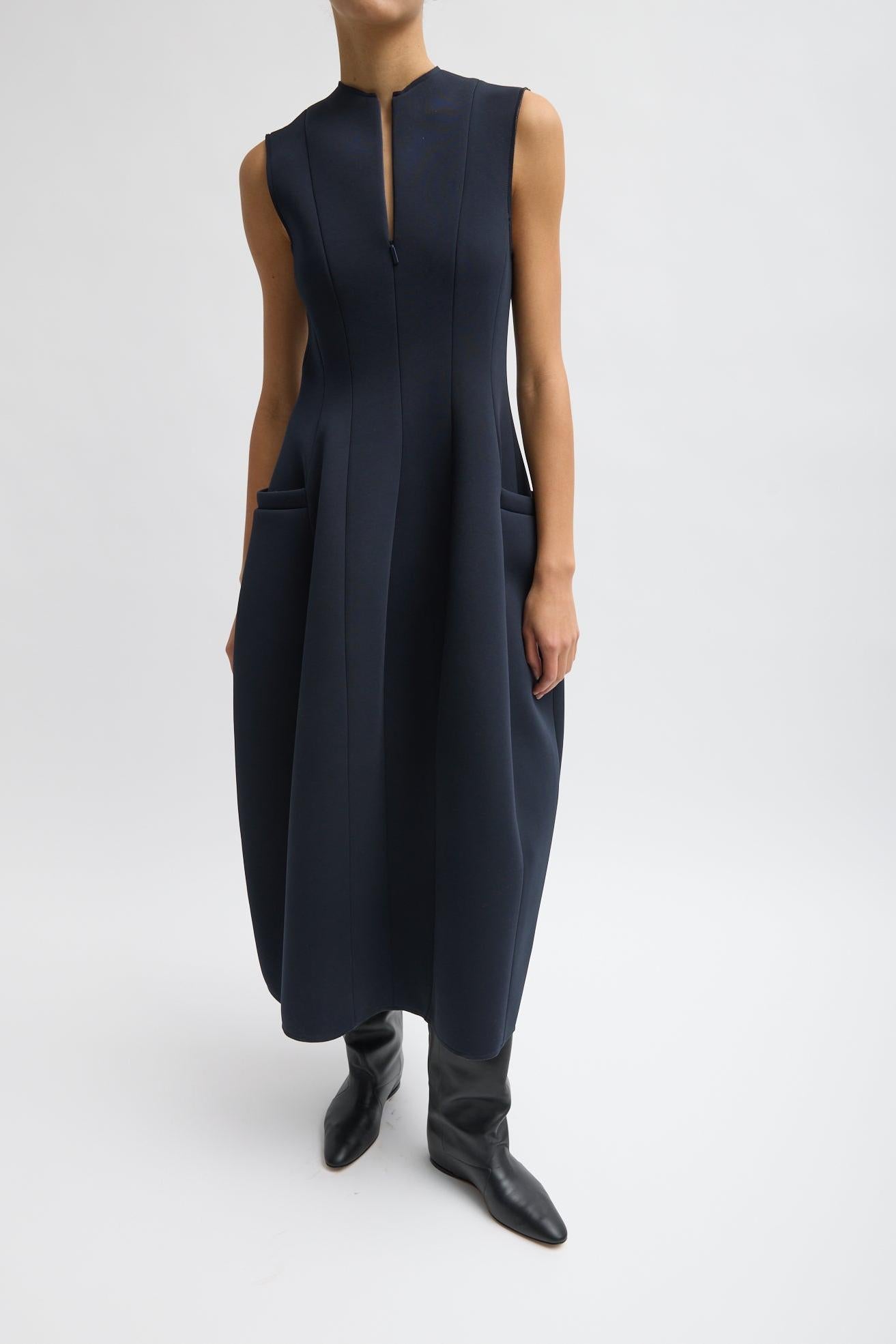 Bonded Twill Sleeveless Sculpted Dress in Dark Navy by Tibi-Dresses-Tibi-Idlewild
