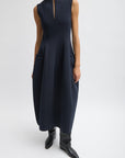 Bonded Twill Sleeveless Sculpted Dress in Dark Navy by Tibi-Dresses-Tibi-Idlewild