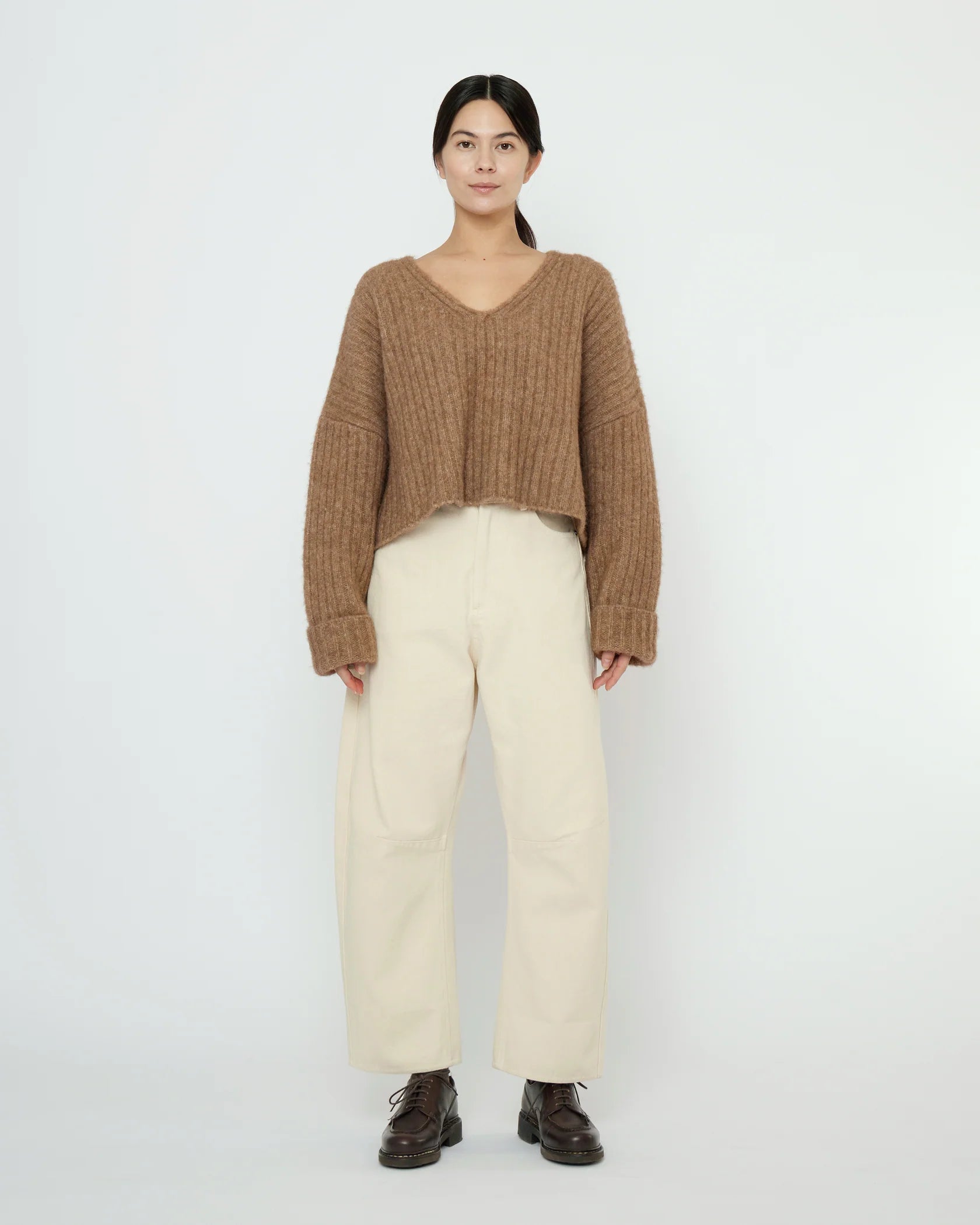 Chunky V-Neck Sweater in Caramel Brown by 7115 by Szeki-Tops-7115 by Szeki-Idlewild