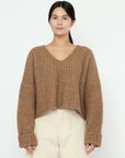 Chunky V-Neck Sweater in Caramel Brown by 7115 by Szeki-Tops-7115 by Szeki-Idlewild