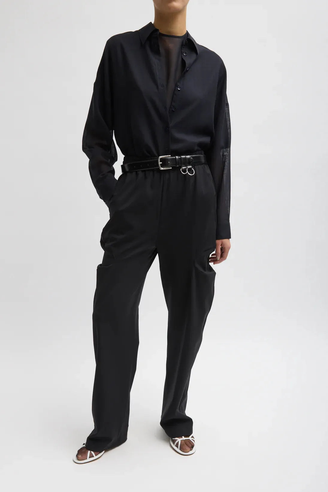 Compact Ultra Stretch Knit Sculpted Meir Pant in Black by Tibi-Bottoms-Tibi-Idlewild