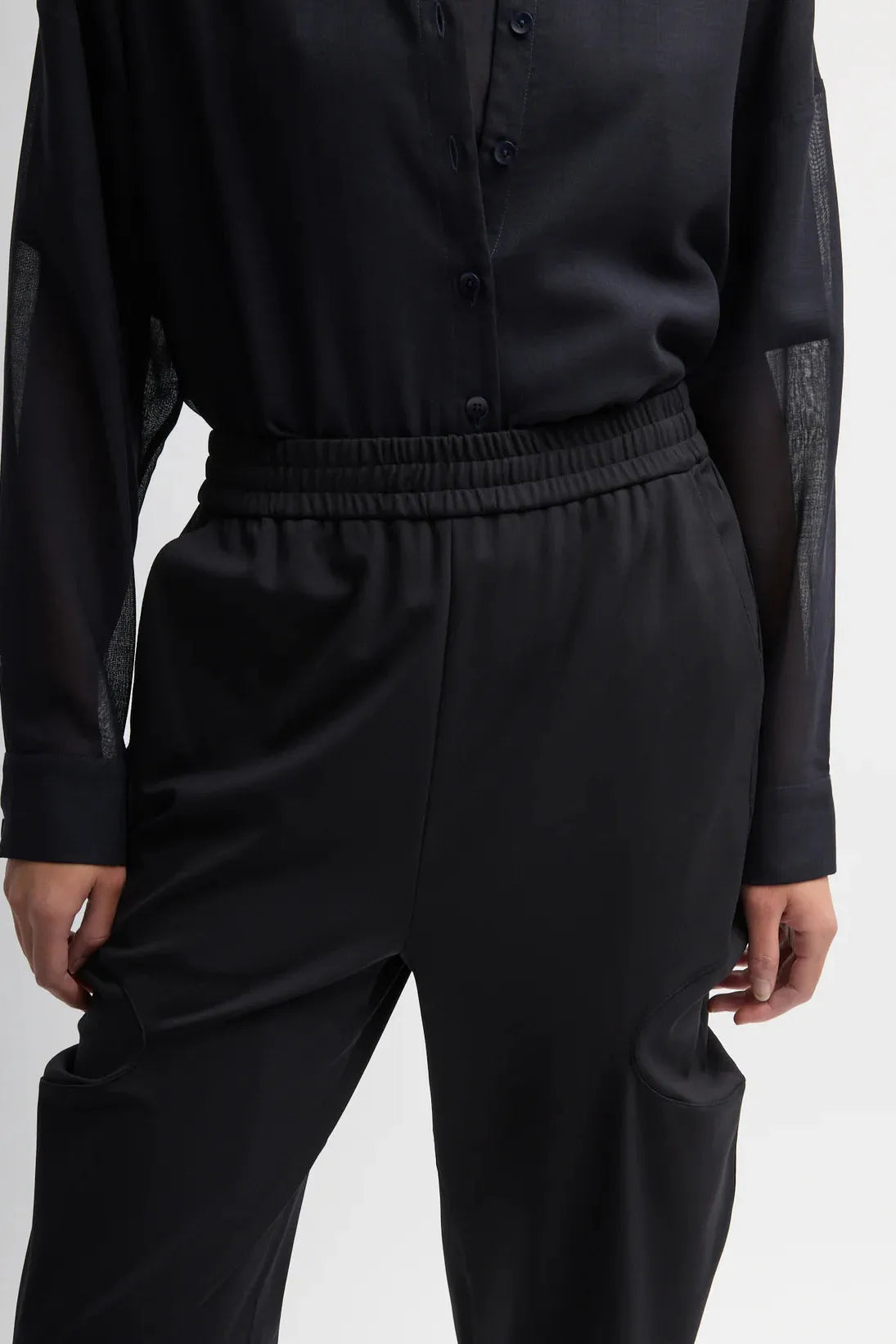 Compact Ultra Stretch Knit Sculpted Meir Pant in Black by Tibi-Bottoms-Tibi-Idlewild