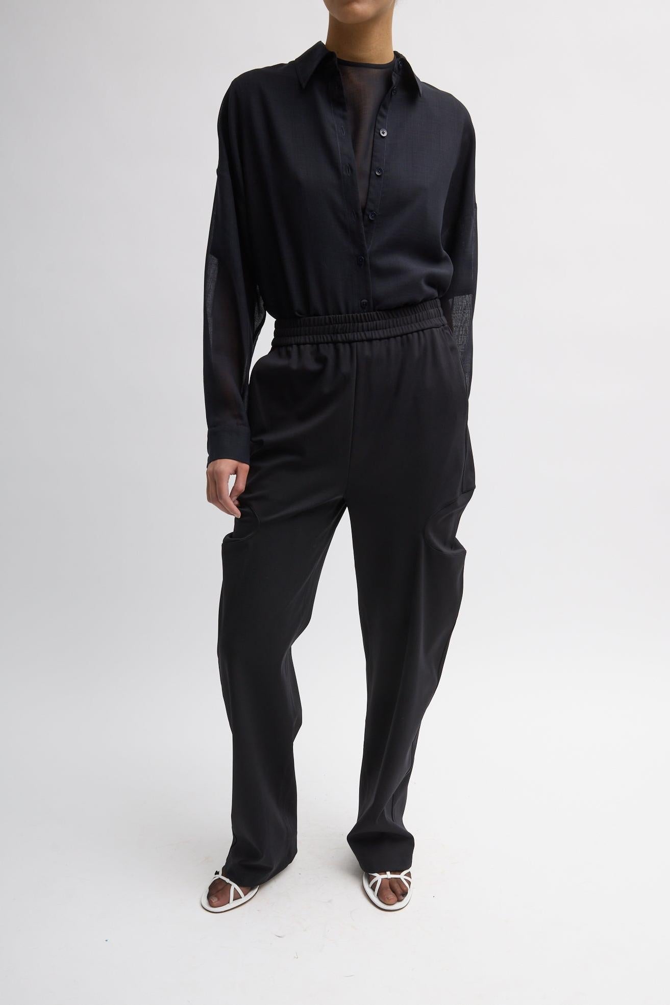 Compact Ultra Stretch Knit Sculpted Meir Pant in Black by Tibi-Bottoms-Tibi-Idlewild