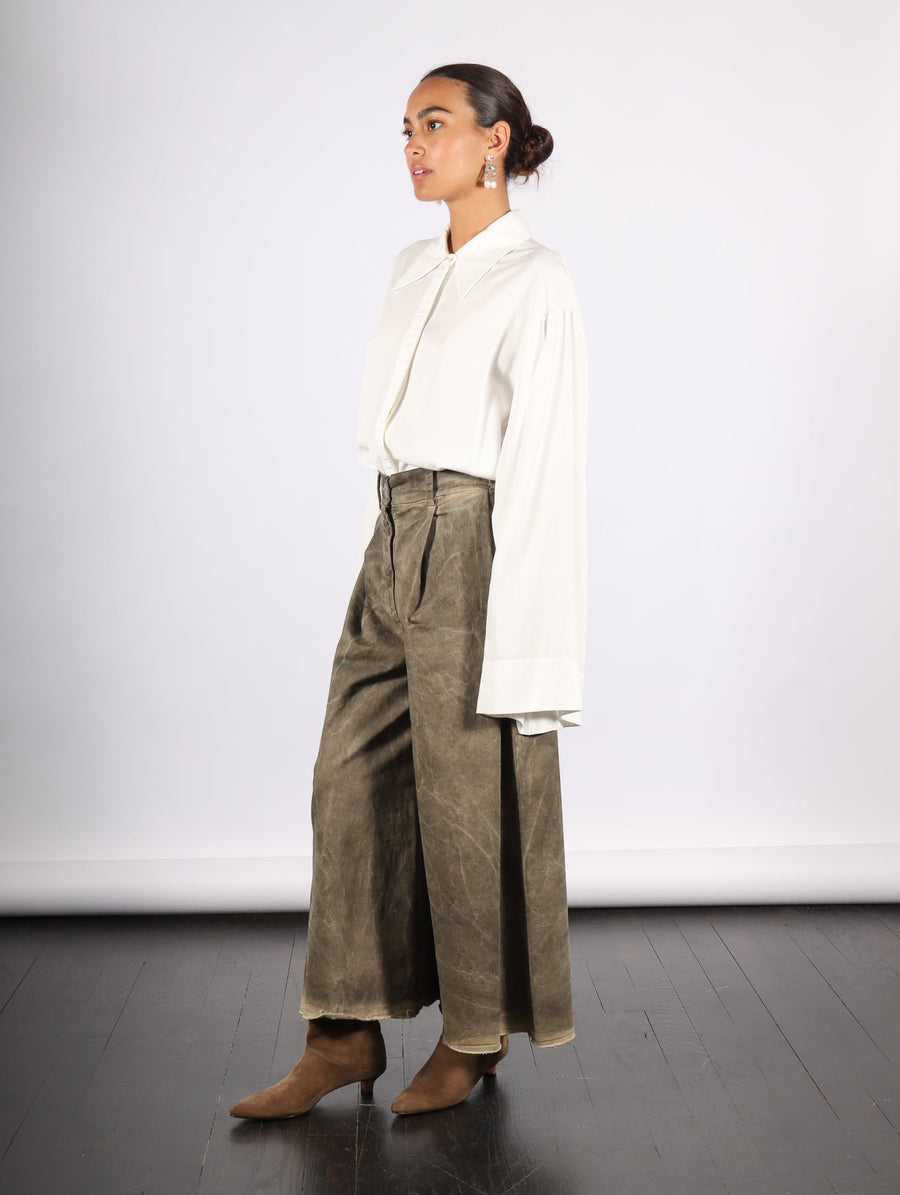 Cotton Gabardine Trousers in Green Tuscany by Sanctamuerte