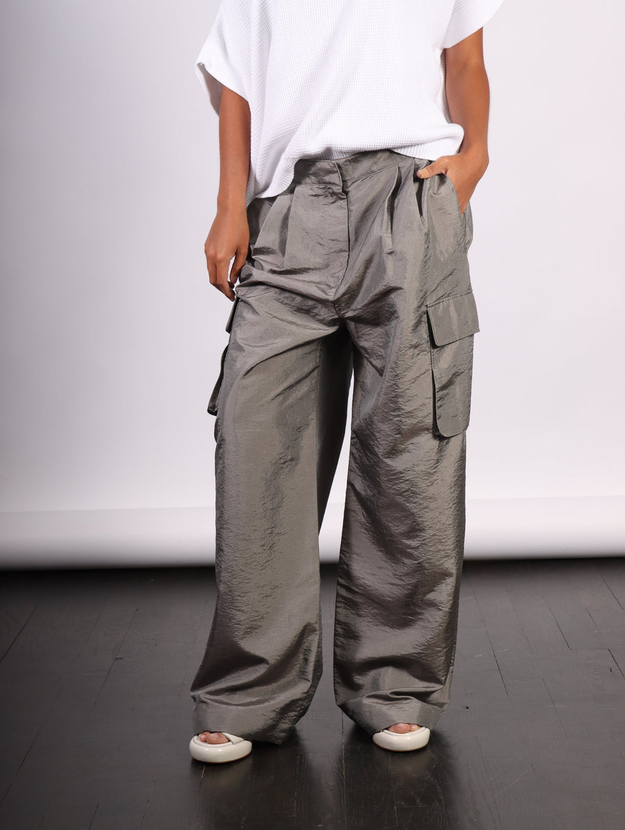 Crispy Nylon Pleated Stella Cargo Pant in Gray by Tibi-Idlewild