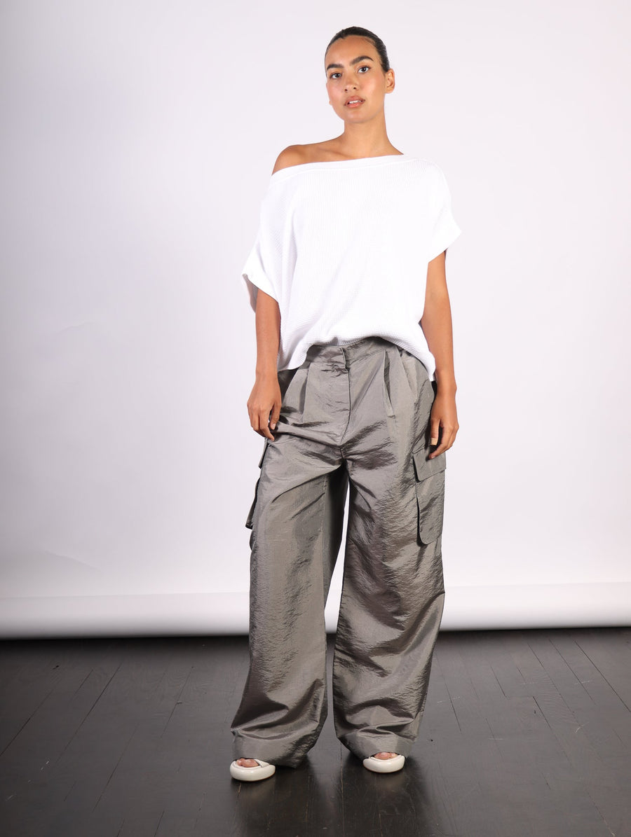 Crispy Nylon Pleated Stella Cargo Pant in Gray by Tibi-Idlewild