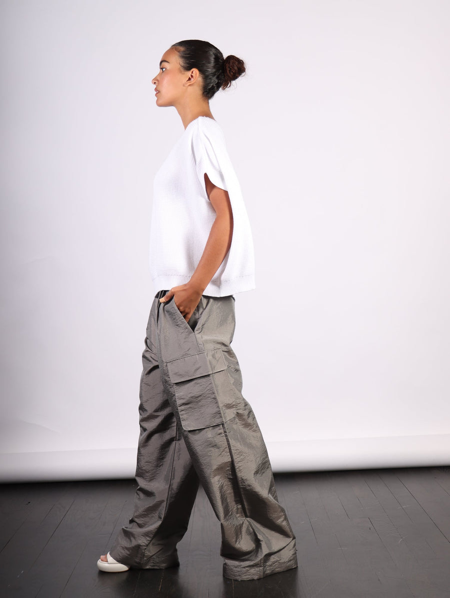 Crispy Nylon Pleated Stella Cargo Pant in Gray by Tibi-Idlewild