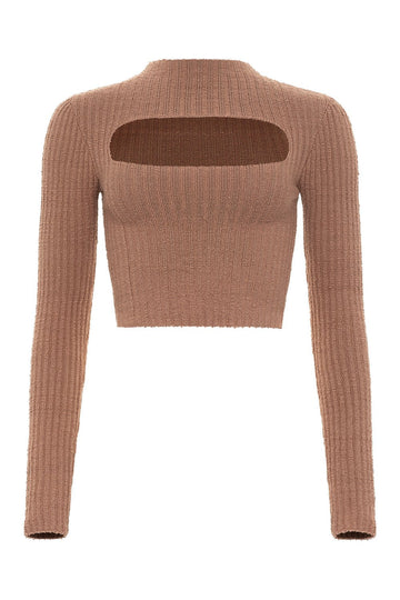 Cropped Cut Out Sweater in Rosy Brown by ELLS Knitwear