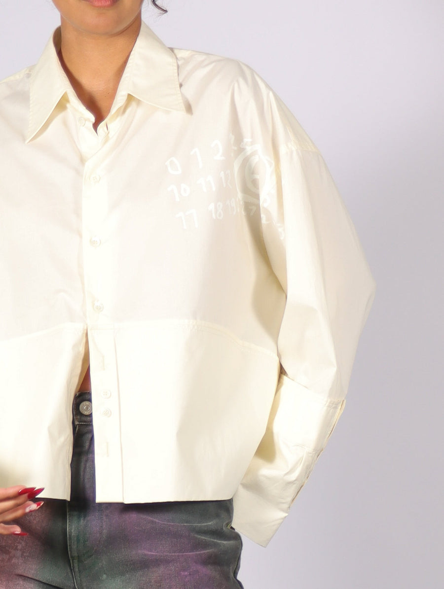 Cropped Long Sleeve Shirt in Ivory by MM6 Maison Margiela