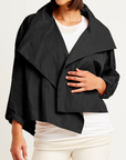 Cropped Nylon Asymmetrical Jacket in Black by Planet-Planet-Idlewild
