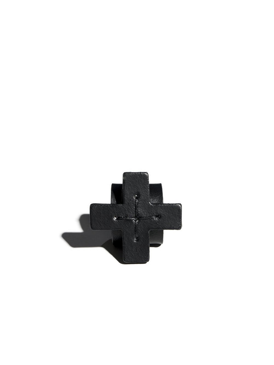 Double Cross PXL Ring in Black by Aumorfia - Idlewild