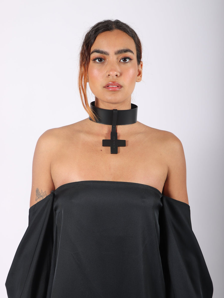 Cross Short M Choker in Black by Aumorfia-Idlewild