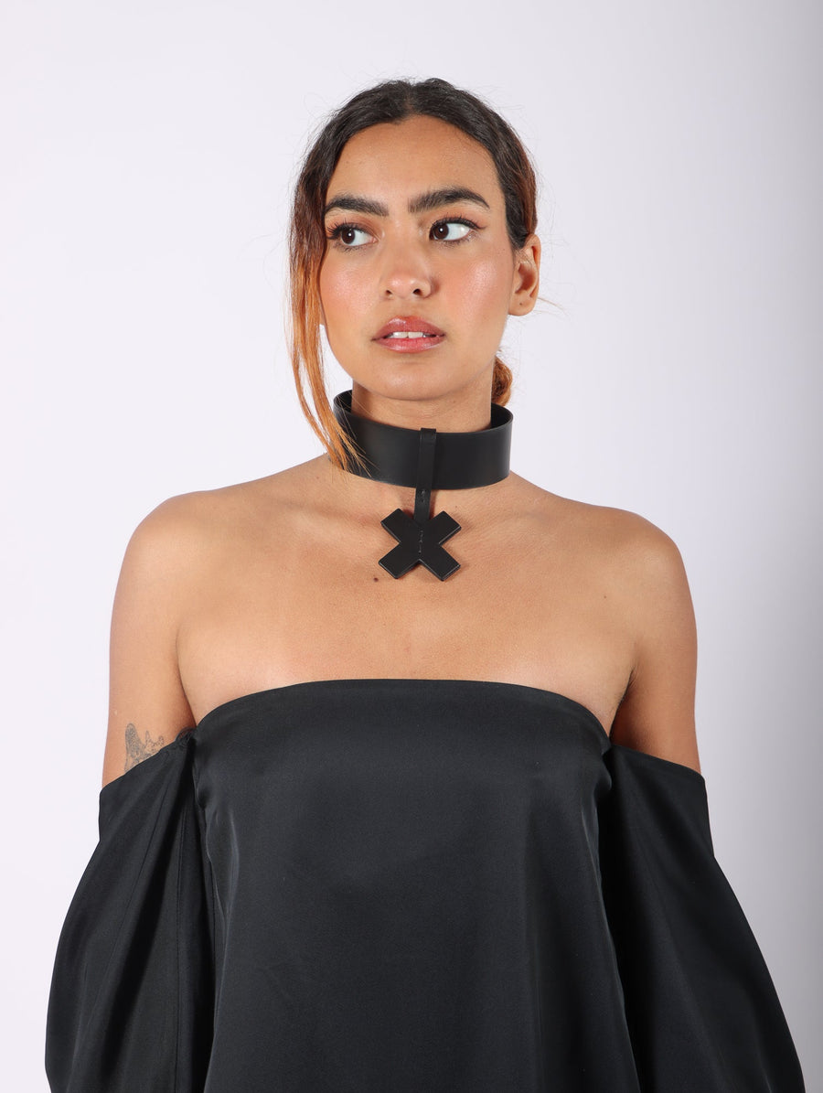 Cross X Short M Choker in Black by Aumorfia-Idlewild