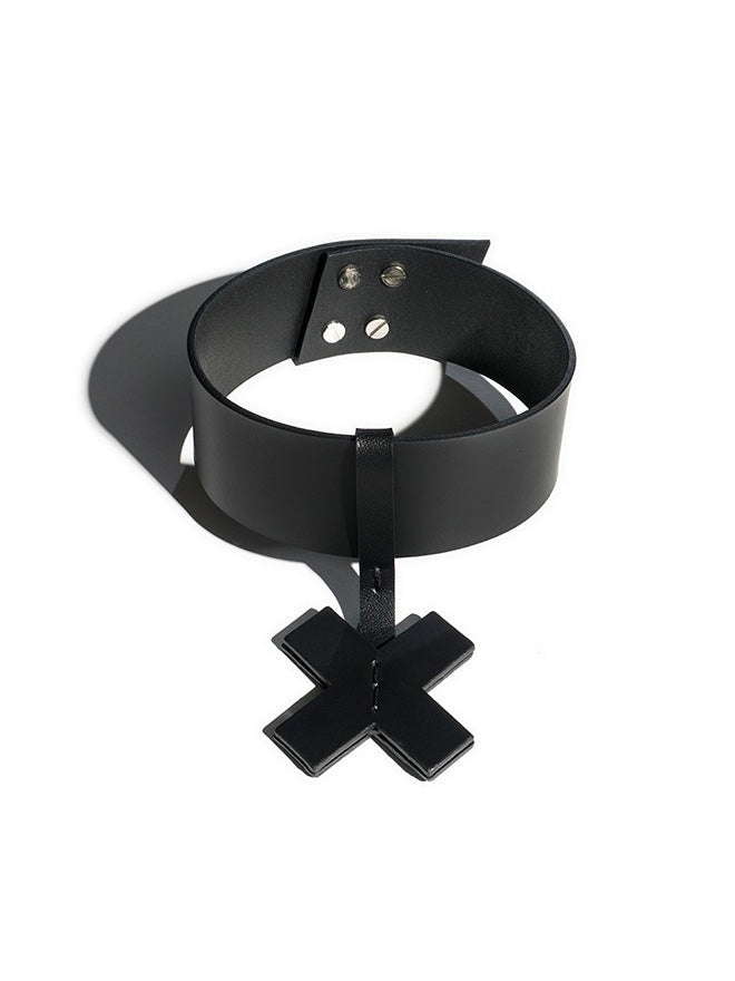 Cross X Short M Choker in Black by Aumorfia-Aumorfia-Idlewild