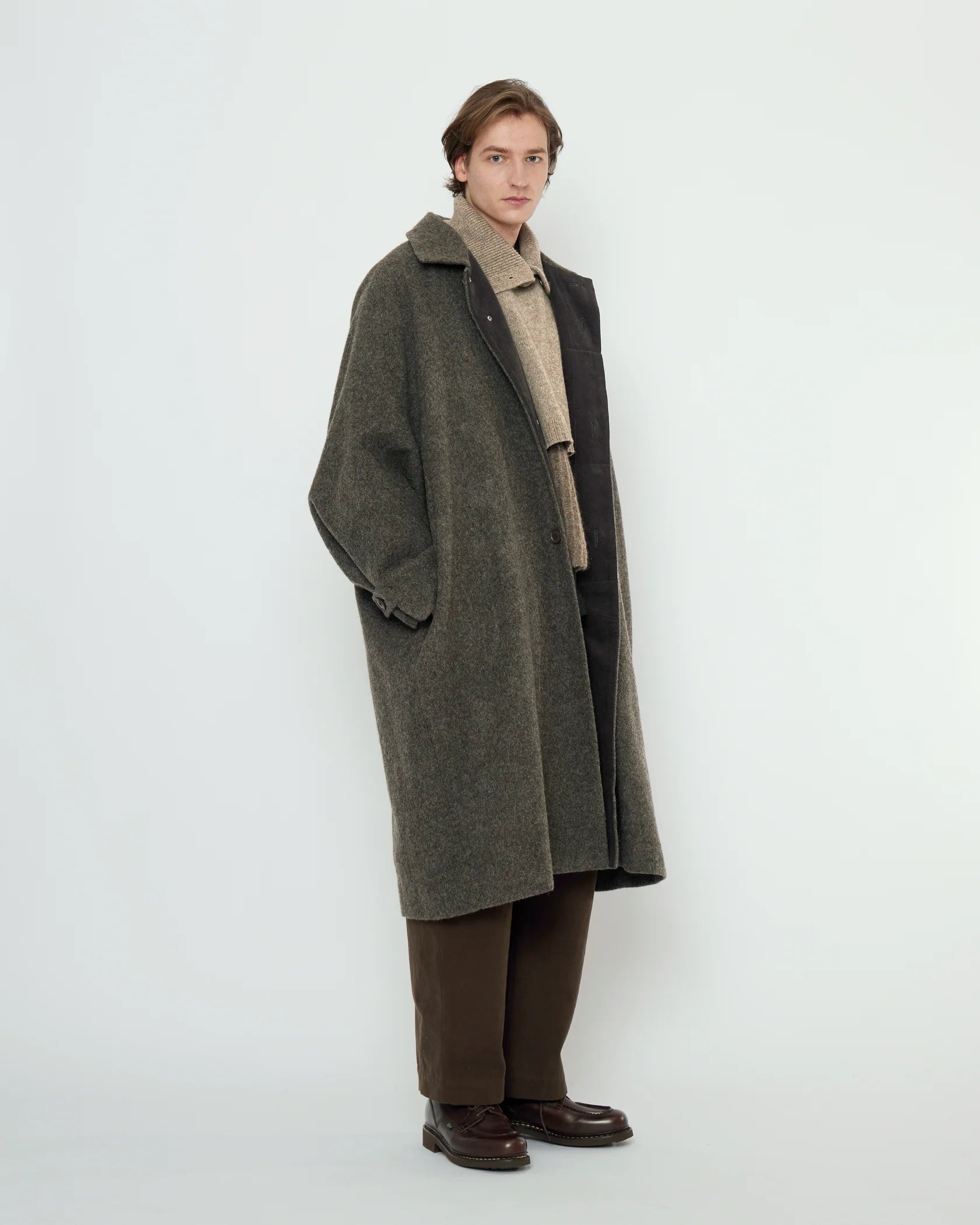 Cuffed Wool Coat in Heathered Taupe by 7115 by Szeki-Outerwear-7115 by Szeki-Idlewild