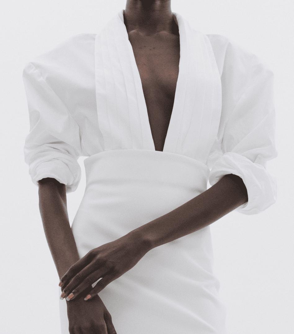Cummerbund Collar Tuxedo Top in White by A.W.A.K.E. Mode-A.W.A.K.E. Mode-Idlewild