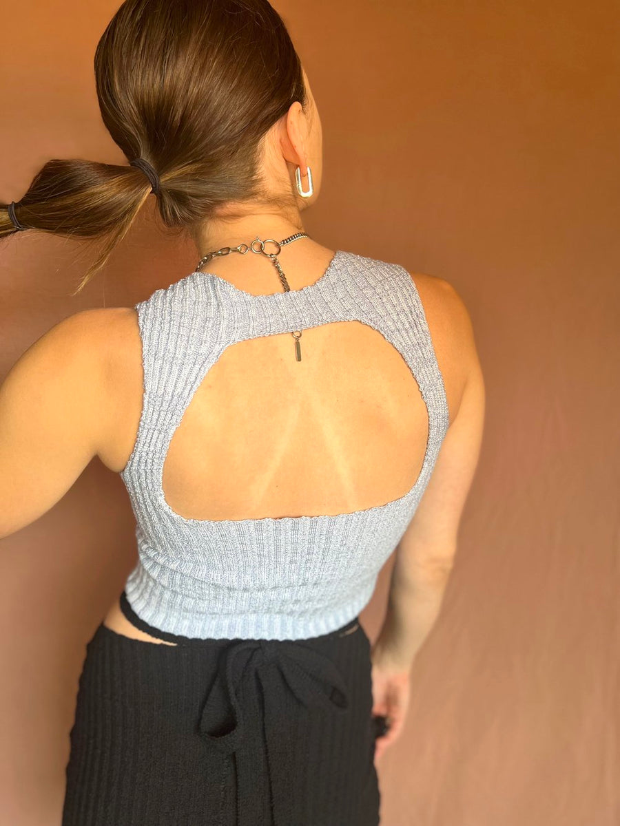 Cut Out Tank in Ice Blue by ELLS Knitwear