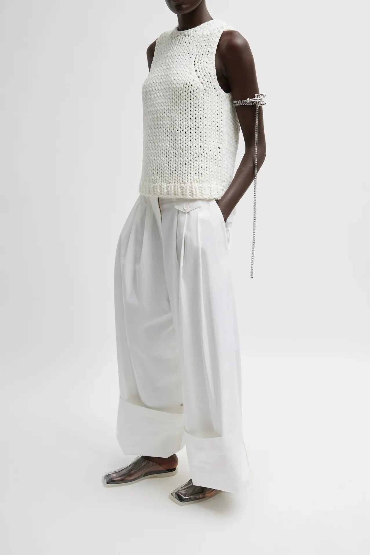 Deluxe Tube Yarn Sweater Tank Sweatshirt in White by Tibi-Tibi-Idlewild