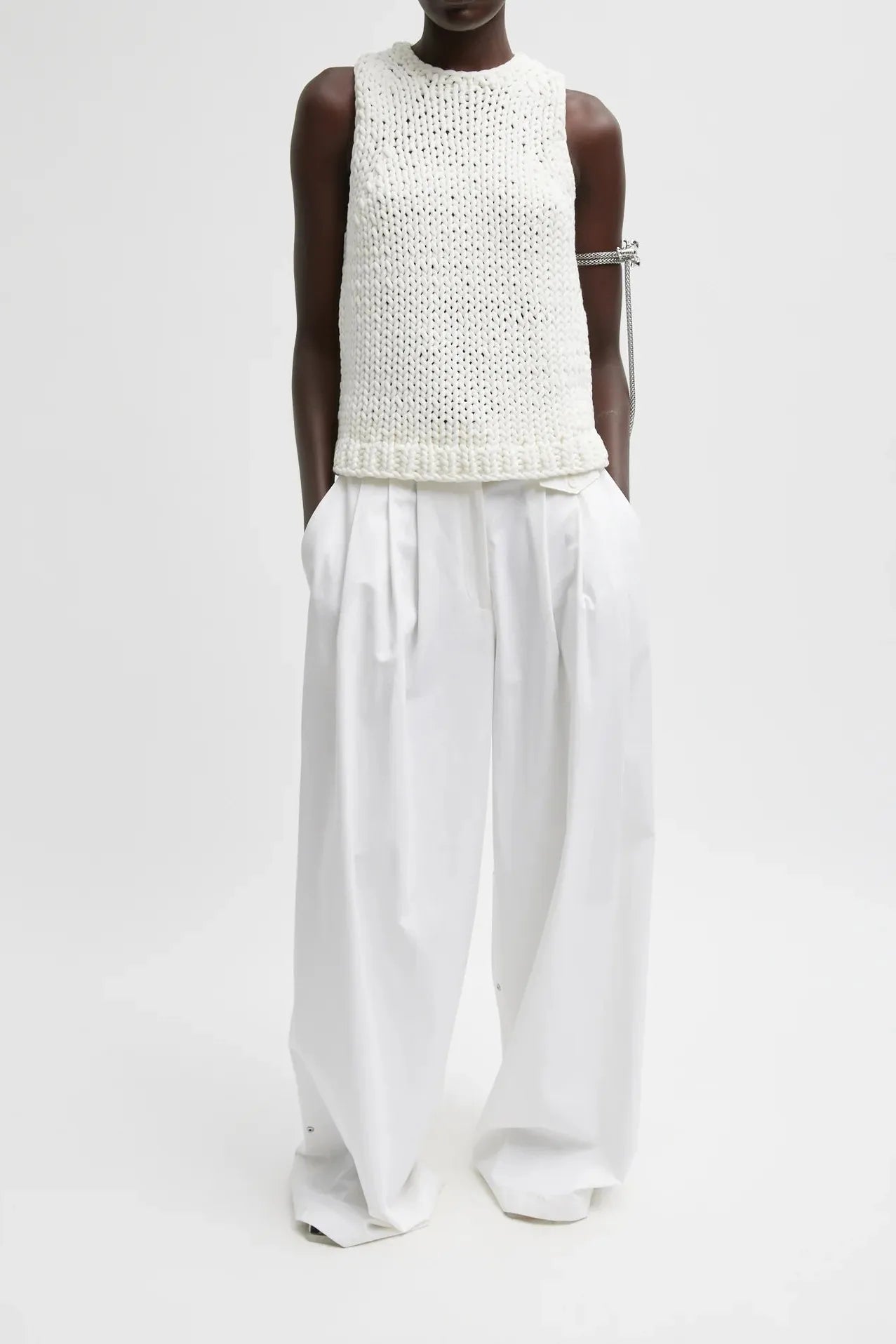 Deluxe Tube Yarn Sweater Tank Sweatshirt in White by Tibi-Tibi-Idlewild
