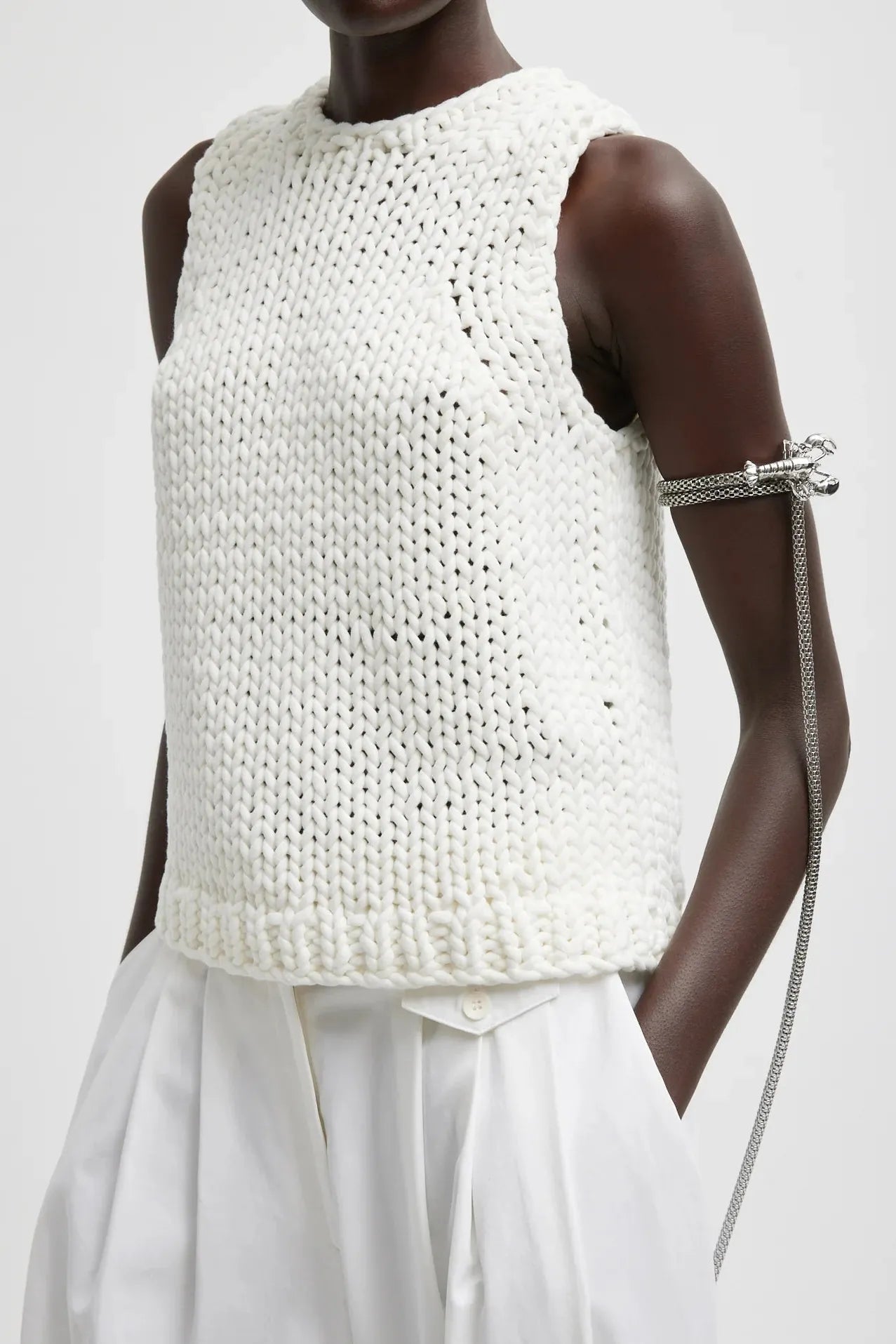 Deluxe Tube Yarn Sweater Tank Sweatshirt in White by Tibi-Tibi-Idlewild
