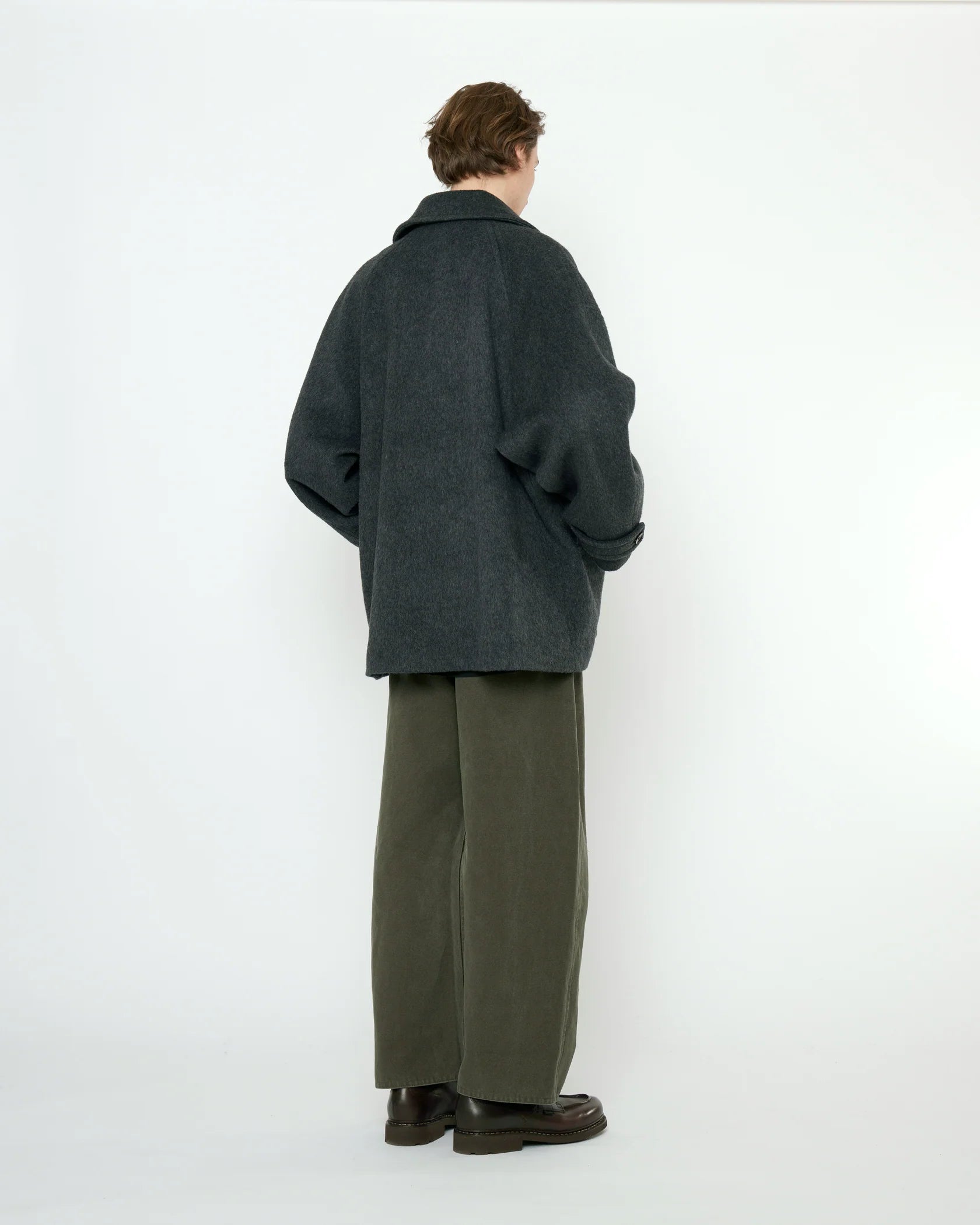 Double Breasted Short Wool Coat in Charcoal by 7115 by Szeki-Outerwear-7115 by Szeki-Idlewild