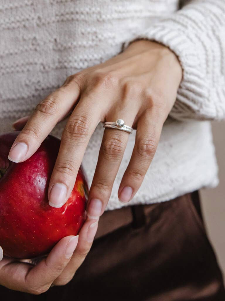 Droplet Stacking Ring in Hammered Sterling Silver by Mulxiply