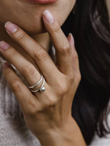 Droplet Stacking Ring in Hammered Sterling Silver by Mulxiply