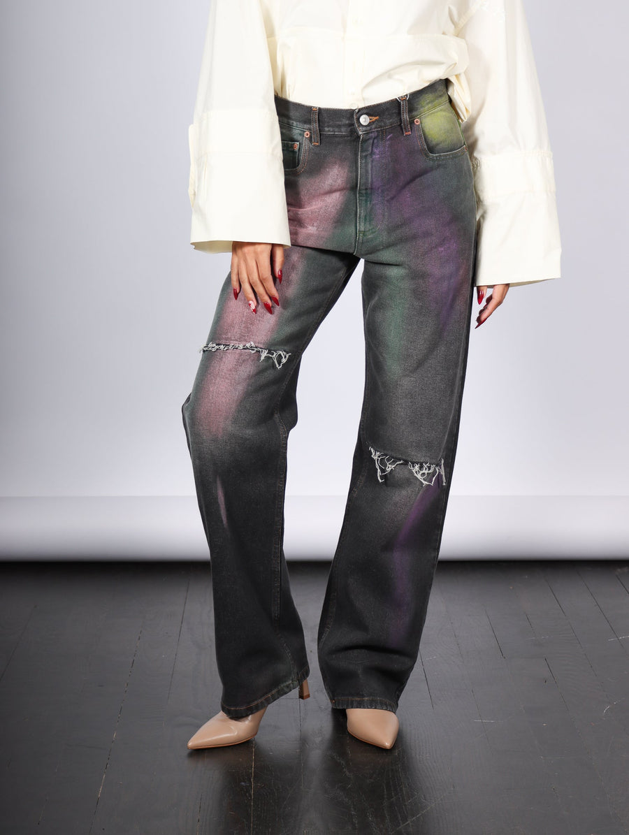 Five Pocket Pants in Oil Slick Black by MM6 Maison Margiela