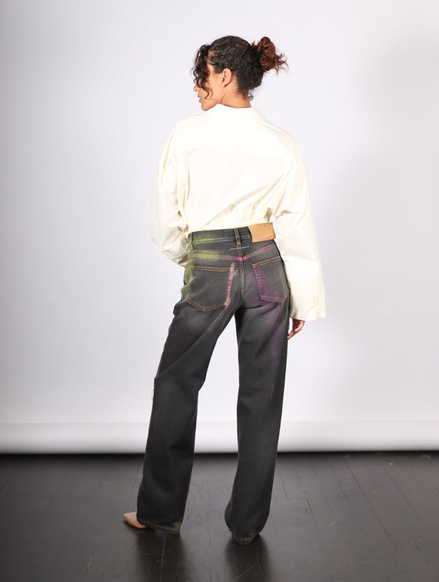 Five Pocket Pants in Oil Slick Black by MM6 Maison Margiela