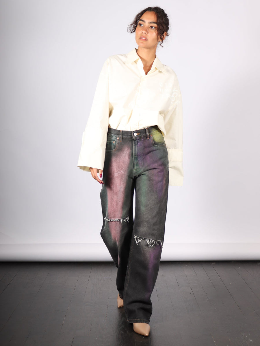 Five Pocket Pants in Oil Slick Black by MM6 Maison Margiela