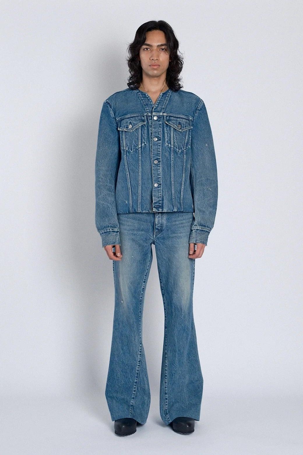 Flare Jean Trouser in Green Blue by Tanaka Denim-Bottoms-TANAKA-Idlewild