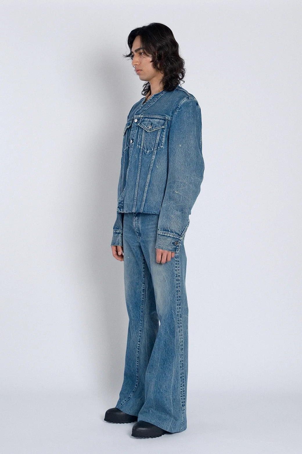 Flare Jean Trouser in Green Blue by Tanaka Denim-Bottoms-TANAKA-Idlewild