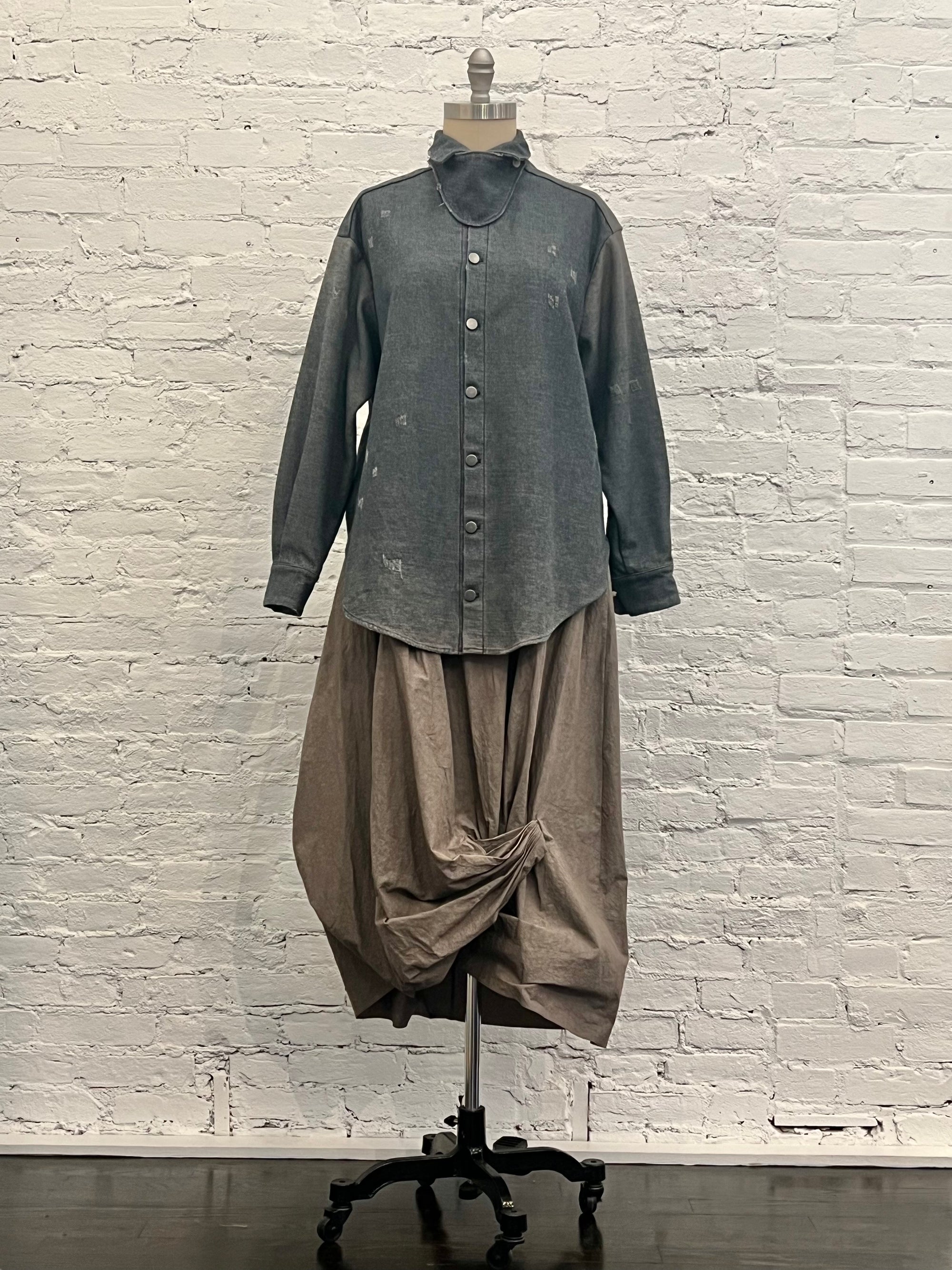 Gaiter Shirt in Worn Denim by Lauren Manoogian-Tops-Lauren Manoogian-Idlewild