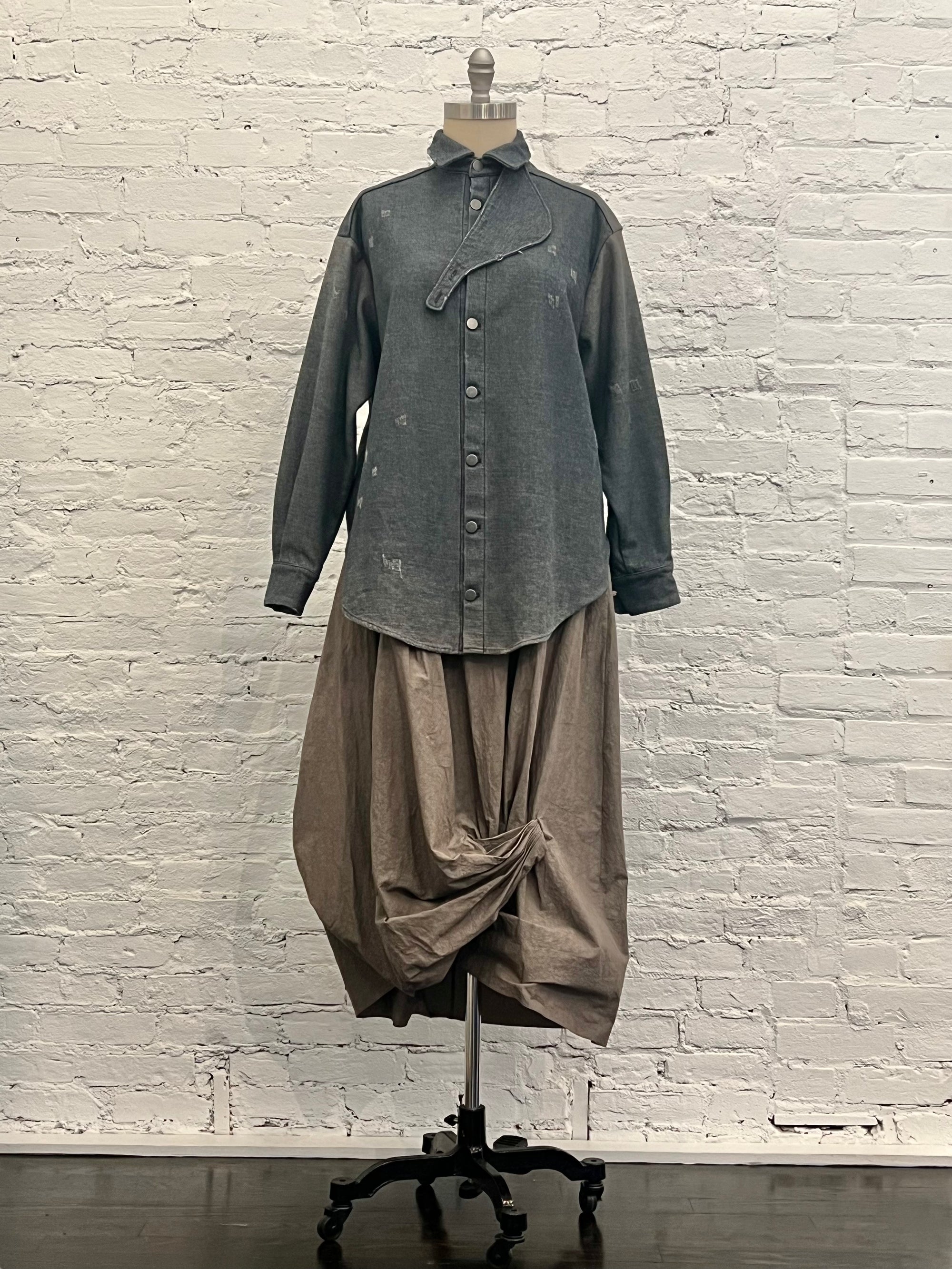 Gaiter Shirt in Worn Denim by Lauren Manoogian-Tops-Lauren Manoogian-Idlewild