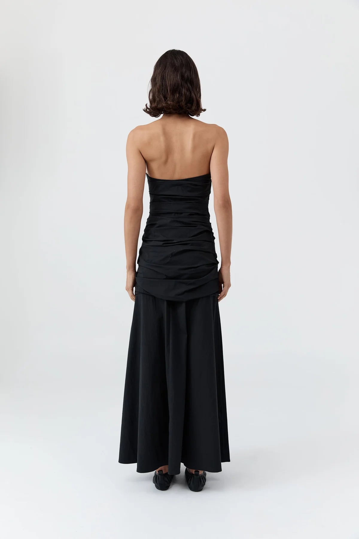 Gathered Strapless Longline Dress in Black by St. Agni-Dresses-St. Agni-Idlewild