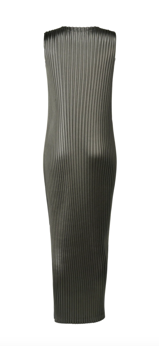 Glossed Metal Pleats Dress in Khaki by Issey Miyake-Dresses-Issey Miyake-Idlewild