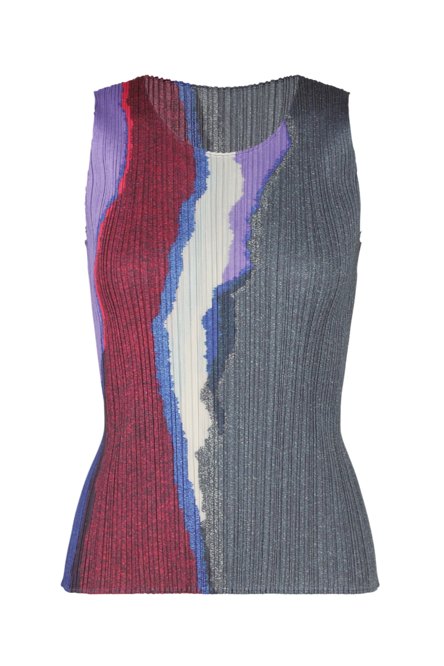 Grainy Colors Top in Dark Blue Gray by Pleats Please Issey Miyake-Tops-Pleats Please Issey Miyake-Idlewild