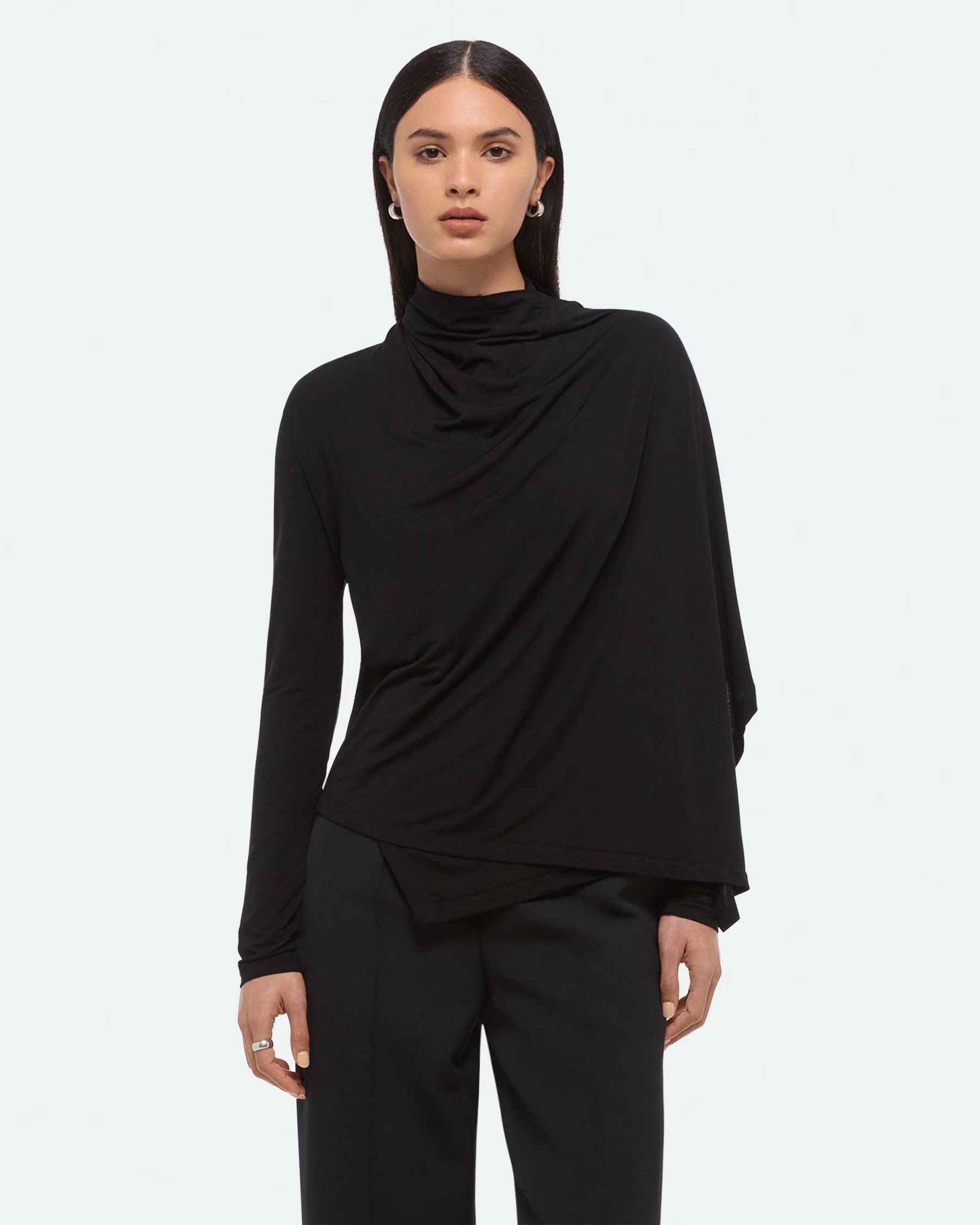 Scarf Long Sleeve Top in Black by Helmut Lang-Tops-Helmut Lang-Idlewild