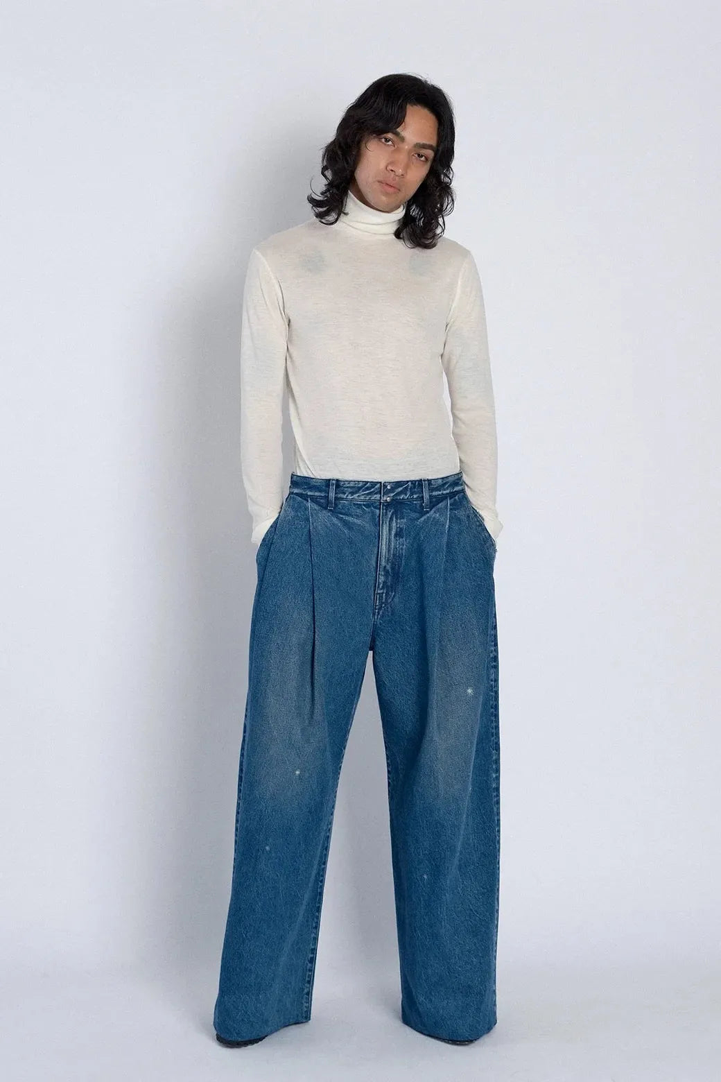 Hakama Jean Trouser in Green Blue by Tanaka Denim-Bottoms-TANAKA-Idlewild