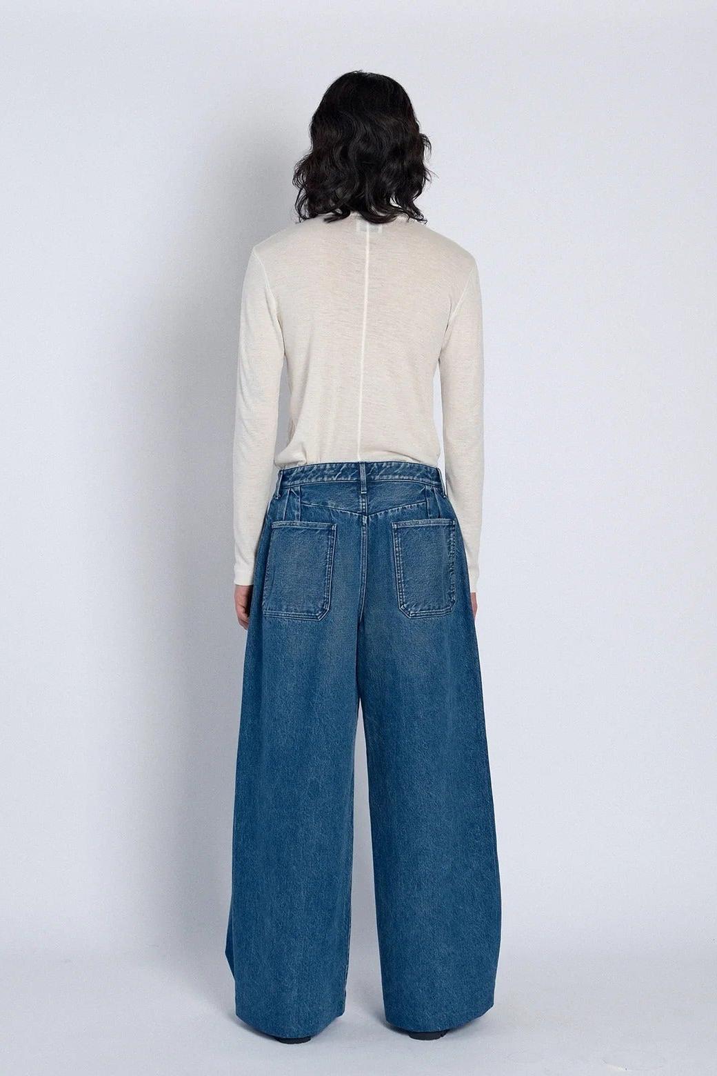 Hakama Jean Trouser in Green Blue by Tanaka Denim-Bottoms-TANAKA-Idlewild