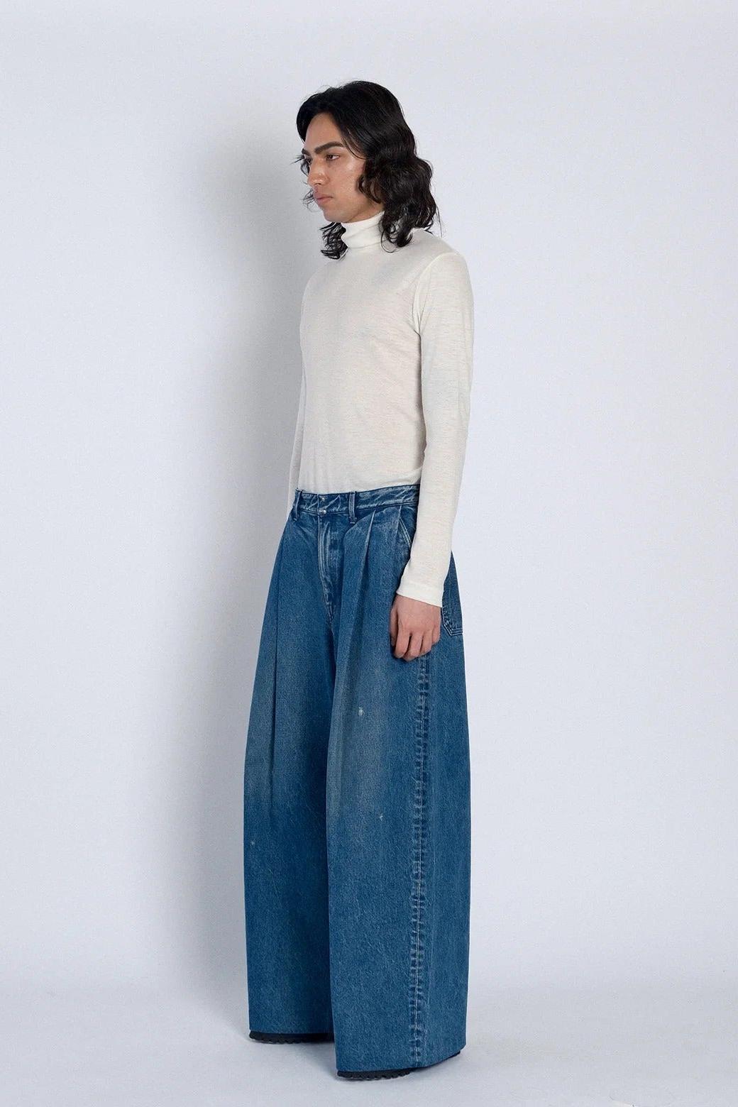 Hakama Jean Trouser in Green Blue by Tanaka Denim-Bottoms-TANAKA-Idlewild