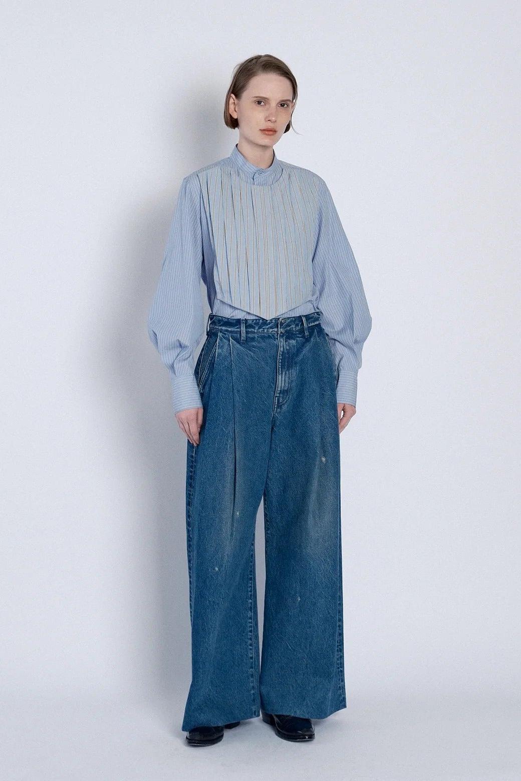 Hakama Jean Trouser in Green Blue by Tanaka Denim-Bottoms-TANAKA-Idlewild
