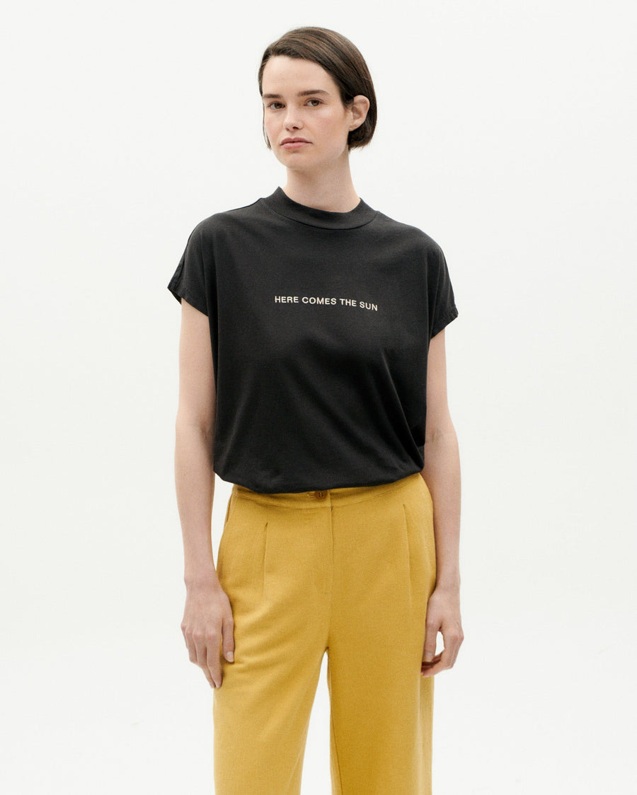 Here Comes the Sun Cactus Volta T-Shirt in Black by Thinking Mu