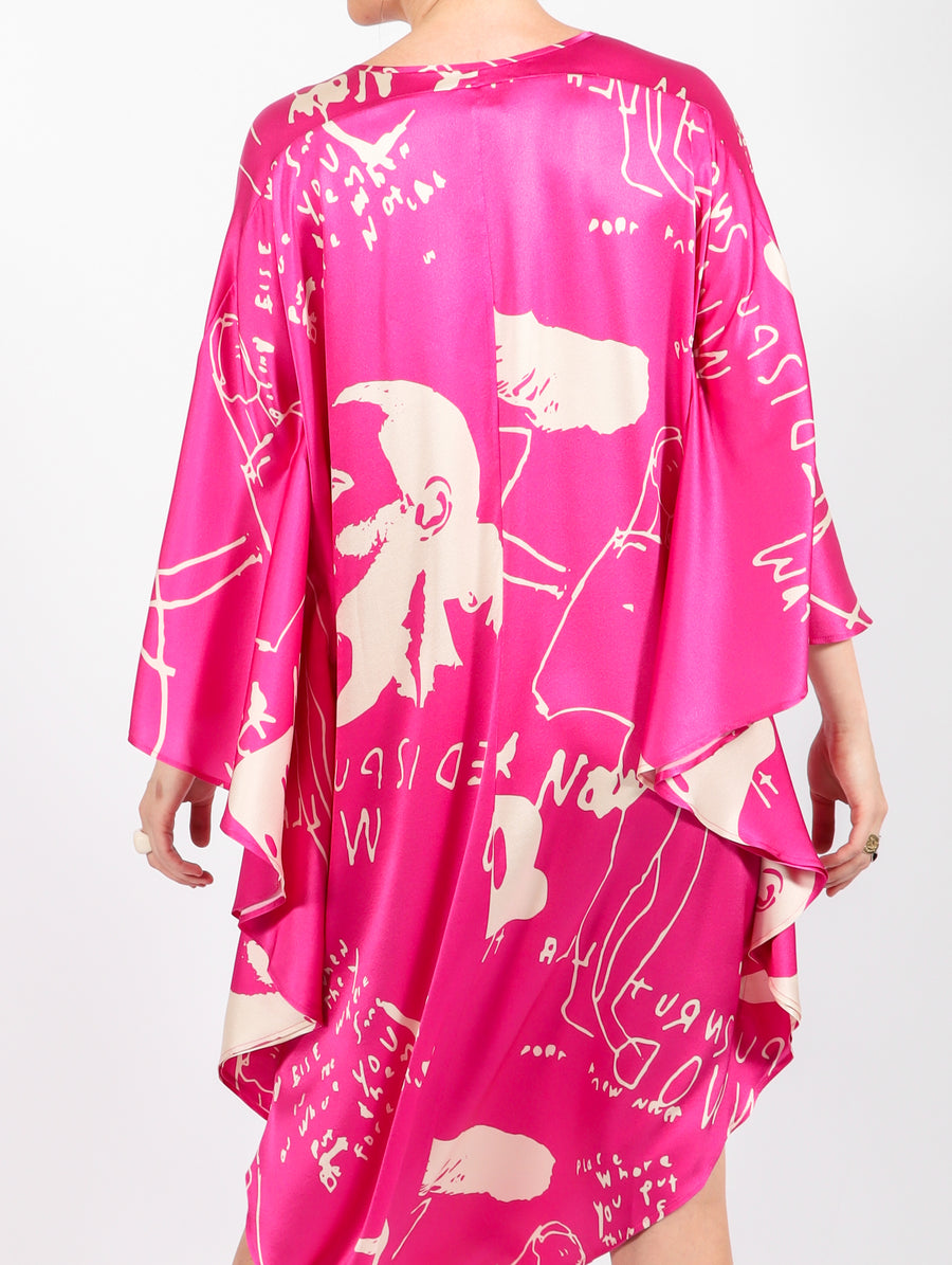 Limited Edition Triangle Kaftan in Fuchsia & Winter White by Zero