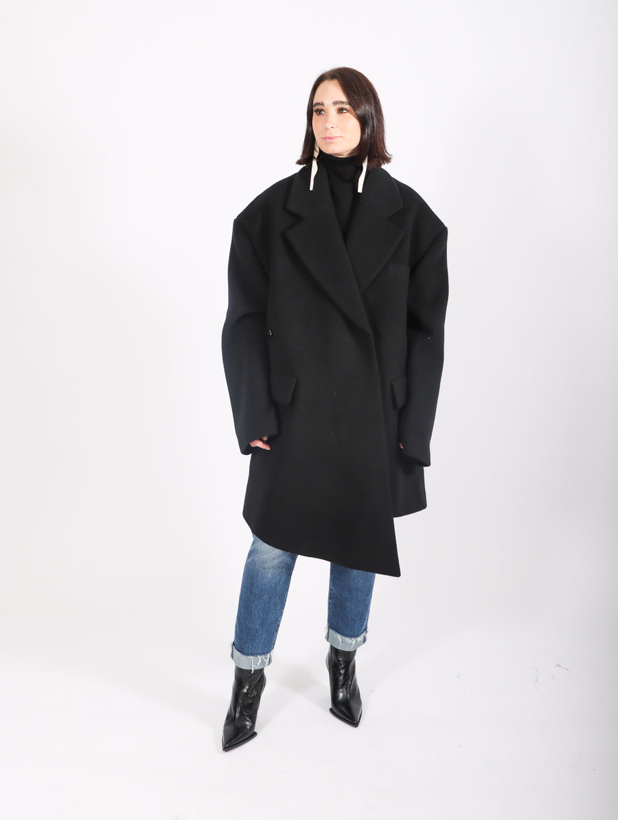 Oversized Notched Lapel Coat in Black by Sean Suen-Idlewild