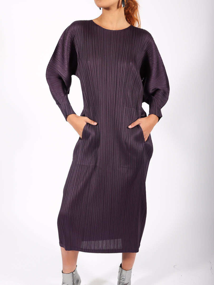 Monthly Colors November Dress in Dark Purple by Pleats Please Issey Miyake-Idlewild