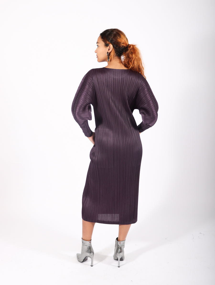 Monthly Colors November Dress in Dark Purple by Pleats Please Issey Miyake-Idlewild