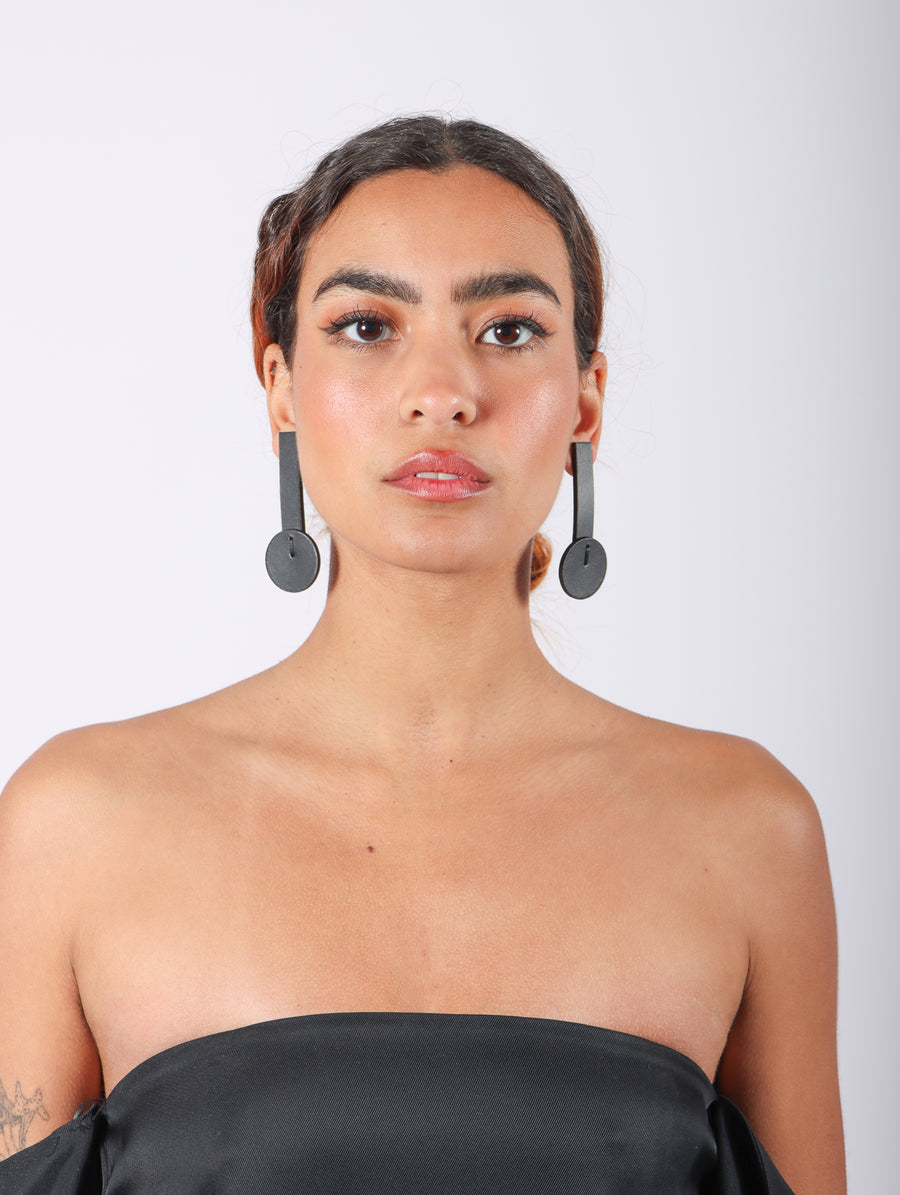 Dot Line M Earrings in Black by Aumorfia-Idlewild