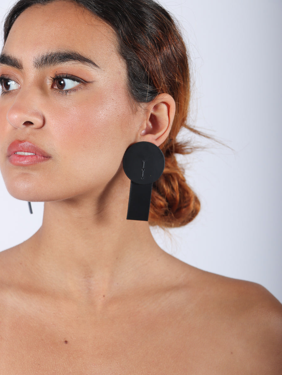 Dot Line L Earrings in Black by Aumorfia-Idlewild